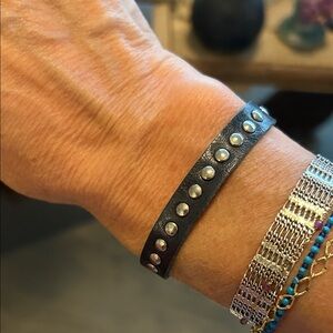 Blue Studded Leather Bracelet